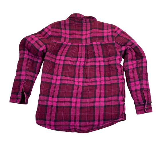 Place Women's Shirt Jacket XXL Burgundy Sherpa Lined Flannel Shacket Snaps Plaid - Picture 2 of 11
